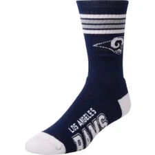 Los Angeles Rams Crew Socks Large Size 110 to 13 4 Stripe