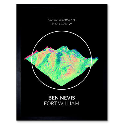 Ben Nevis Bergtopographie Highland Schottland 12 x 16 Zoll gerahmter Kunstdruck