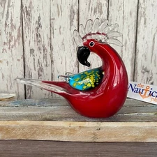 8.5" Glass Parrot Figurine / Hand Blown Nautical Paperweight - Coastal, Tropical