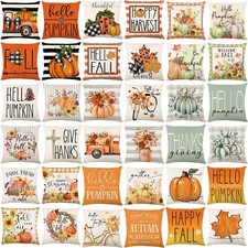 Fall Pillow Covers 18x18 Set of 4 Fall Decor Pumpkin Maple Leaves Cushion Case