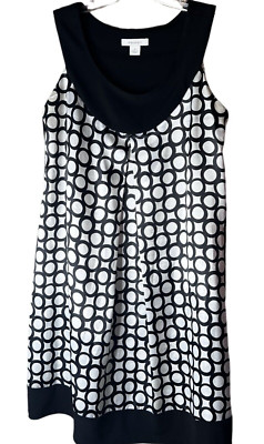 Dress Barn Dress Womens Sleeveless Shift Size 8 Black & White Circle Print Light