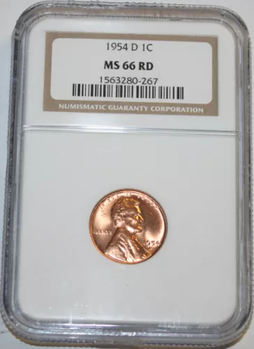 1954-D Wheat Cent Certified by NGC as 1563280-267 MS 66 RD