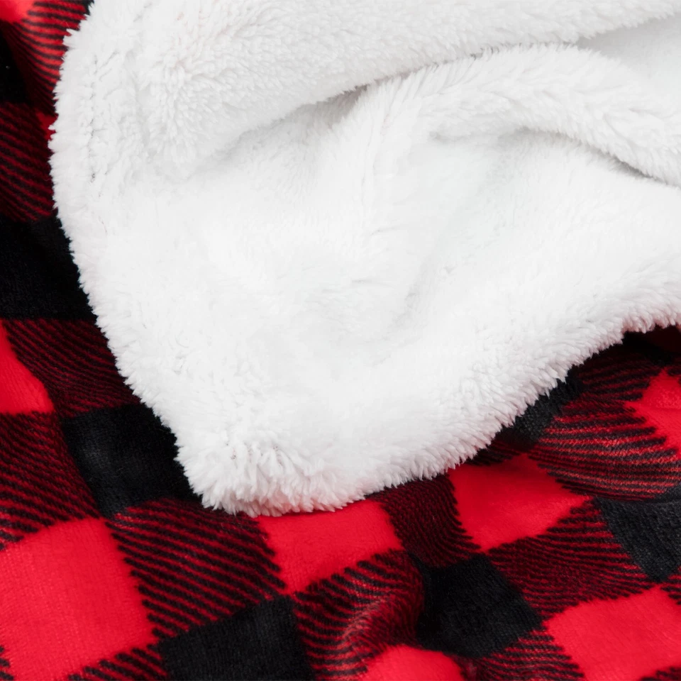 Manta a cuadros Arkwright Rustic Home Buffalo, 50x70 roja/negra, espalda Sherpa Foto 4 de 4