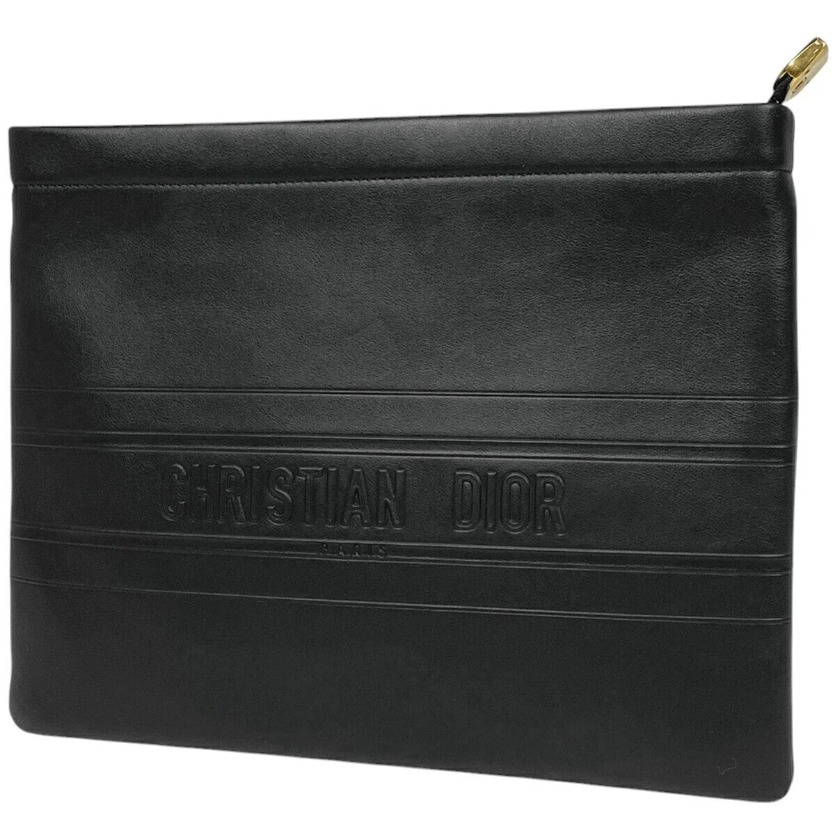 Sac pochette Christian Dior logo deuxième sac cuir noir or quincaillerie