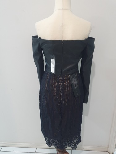 NEW BCBG MAXAZRIA 'NAHARA' Black Leather Look Lace Dress Size 8 approx - Picture 4 of 12