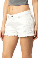 KANCAN Women  s White Distressed Raw Hem Denim Shorts Size Large Style KC8377WT