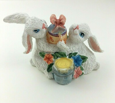 Bunny Rabbits Painting Easter Egg Figurine