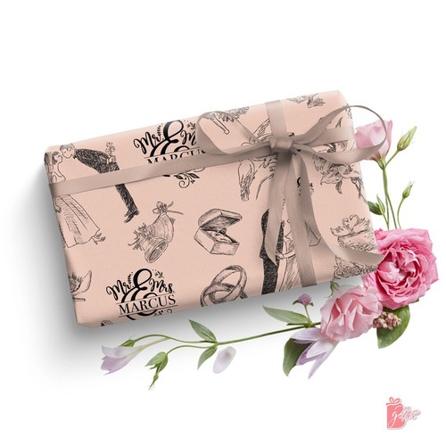Mr & Mrs Name Personalized Wedding Gift Wrapping Paper Just Married Gift Wrap - Picture 16 of 17