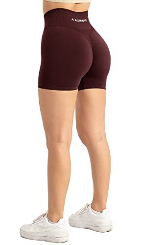Women 3.6" Intensify Workout Shorts Medium 3-darkred & Waistband Zipper Pocket - Picture 4 of 7