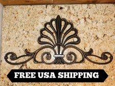 Shell Shaped Metal Topper Pediment, Wall Decor, Cabinet Door Topper, Old World 