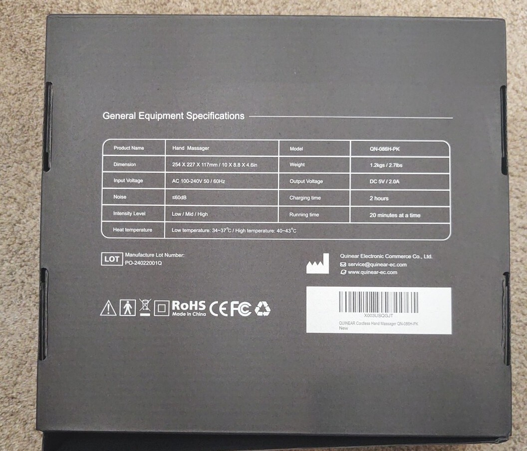 QUINEAR Cordless Hand Massager with Heat QN-086H- PK New Open Box 