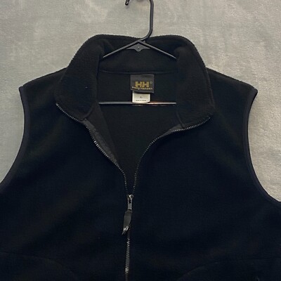 Vintage Helly Hansen Vest Men Large Full Zip Black Fleece Pockets Made in USA