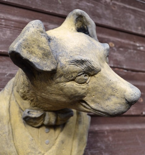 Funny Dog Terrier wall plaque bust fragment stone home garden ornament 30cm/12"H - Picture 6 of 16