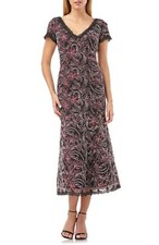 JS Collections 866622 Embroidered Mesh Gown PLus Sz 22W Carbernet Black