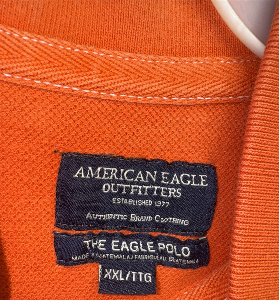 VTG American Eagle The Eagle Polo Shirt Men's Orange Striped Long Sleeve Sz 2XL - Изображение 4 из 4