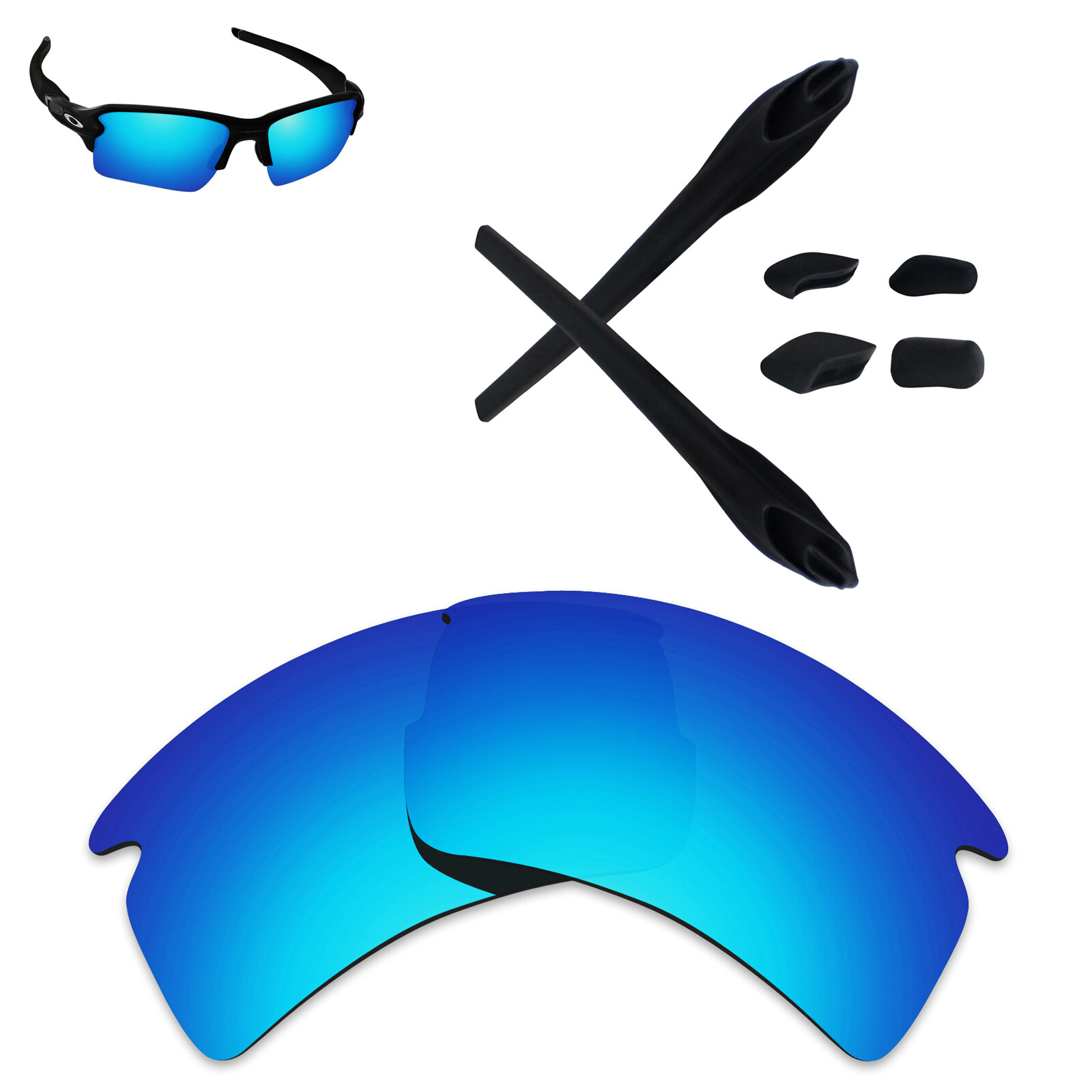 Hawkry Black Kits & Ice Blue Replacement Lens for-Oakley Flak 2.0 XL Multiple