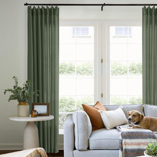 Olive Green 120" Pleated Linen Curtains for Living Room or Bedroom