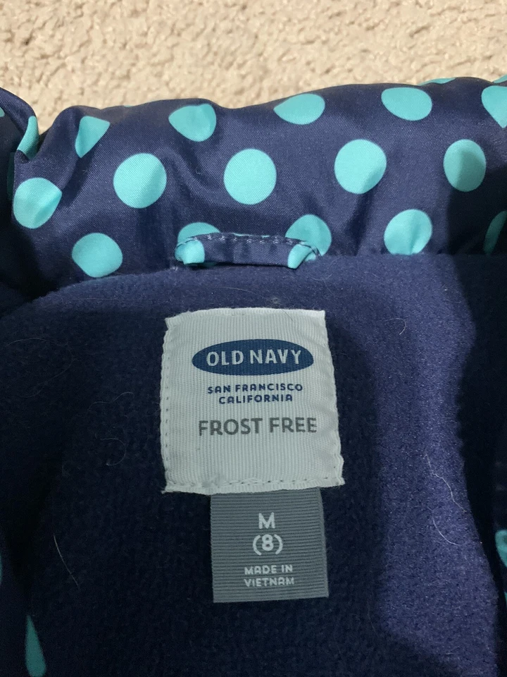 Girls Old Navy Vest Size Medium Blue Aqua Polka Dot Front Zipper Frost Free - Image 2 of 4