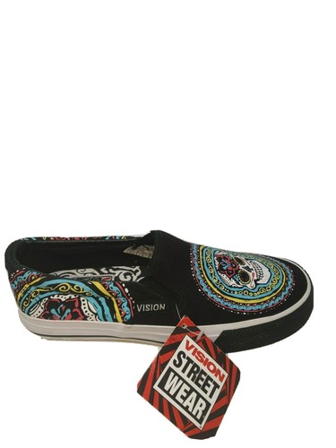 Vision Street Wear Slip On Day of the Dead Black Sugar Skull Shoes Womens' 5.5 - Picture 3 of 7