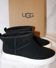 UGG WOMEN'S ALAMEDA MINI SUEDE SHEARLING LINED SNEAKER BOOTS BLACK SZ 6 NIB