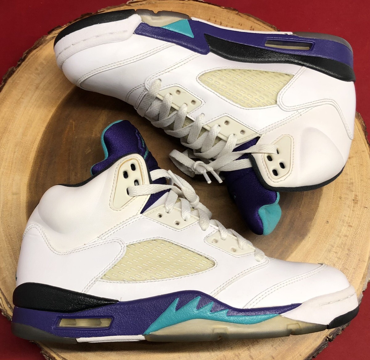 2013 Jordan Retro V White Grape Emerald Ice Fire Red Black Metallic Size 