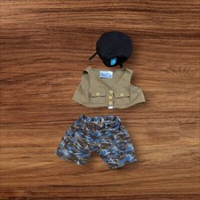 Build-A-Bear Camo Shorts Khaki Vest  Black Star Hat Outfit Set BABW