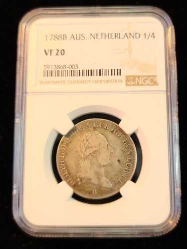1788 B AUSTRIAN NETHERLANDS SILVER 1/4 KRONENTHALER JOSEPH II NGC VF 20 - Picture 5 of 5