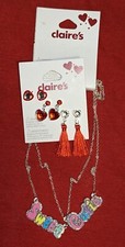 3 Pairs CLAIRE'S Heart Pierced Earrings and 2 Valentines Day Necklaces 17.98