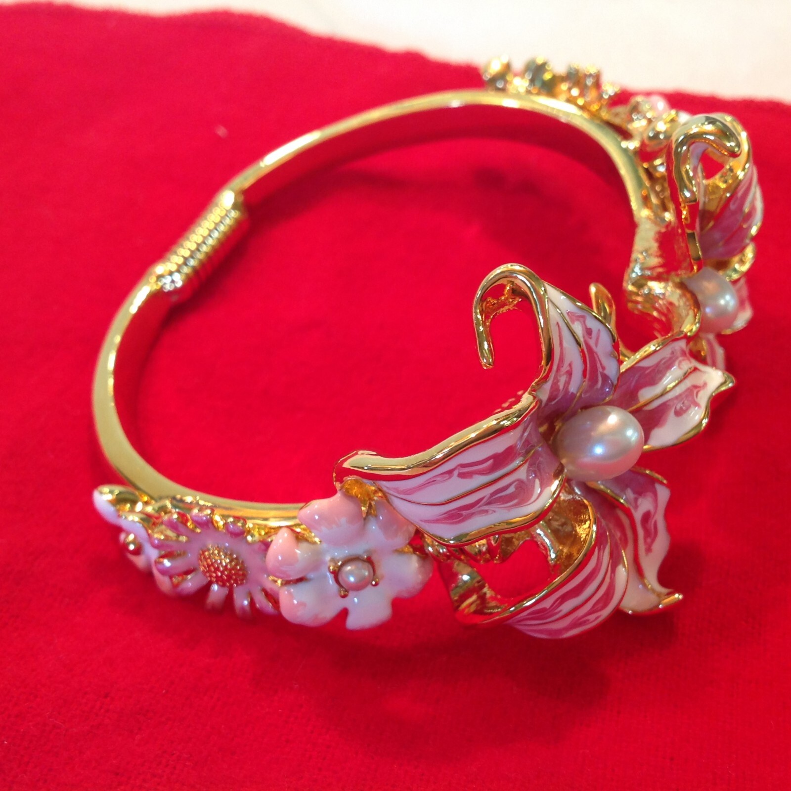 Vtg Kenneth Lane Signed Gold Tone Enameled Orchid… - image 5