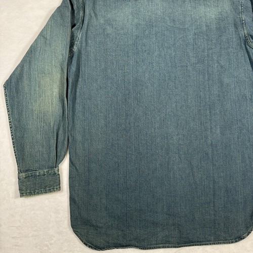 Banana Republic Shirt Denim Button Down Collar Distressed Dark Blue Size Medium - Picture 9 of 11