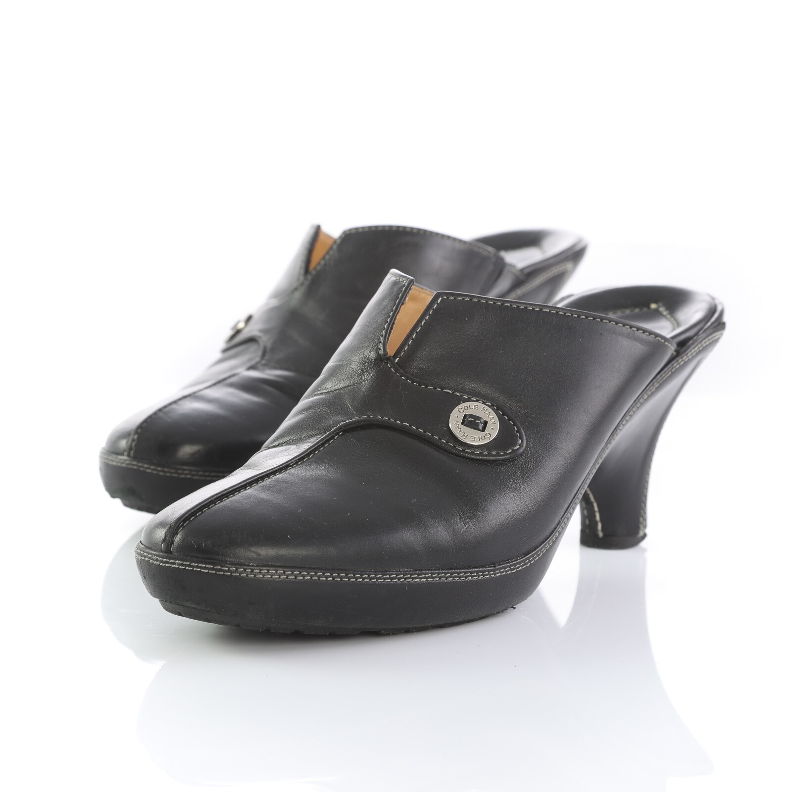 Cole Haan Black Leather Clogs Mules Heels Slip On Shoes Womens 7 SN D18362  | eBay
