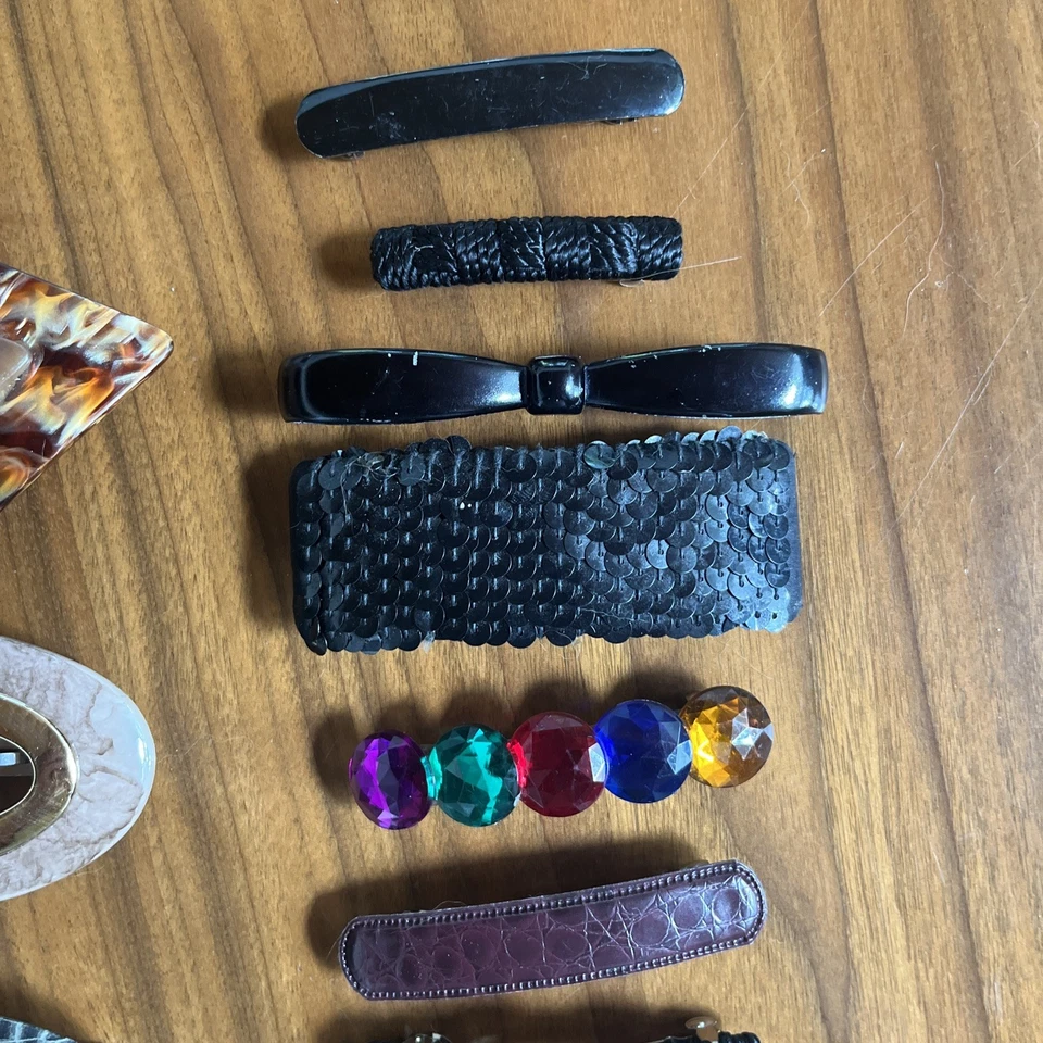 Vintage Tortoise Lucite, Metal, Jewel, France Barrettes Hair Clips Lot Of 11 - Image 4 of 4