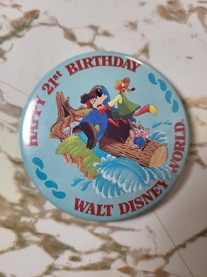  Vintage 1992 Walt Disney World 21st Anniversary Splash Mountain Button Pin 3''