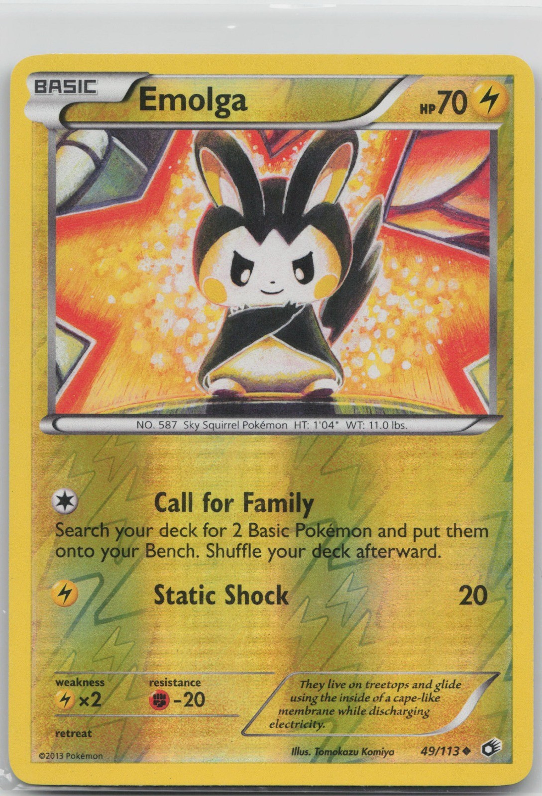 Emolga Uncommon Lightning Legendary Treasures 49/113 LP 2013 Tomokazu Komiya Rev