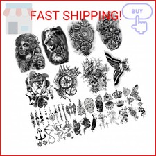 Yazhiji 32 Sheets Temporary Tattoos Stickers, 8 Sheets Fake Body Arm Chest Shoul