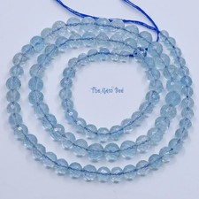 3.7mm-5mm Watery Sky Blue Aquamarine Faceted Round Bead Rondelle 16 inch strand