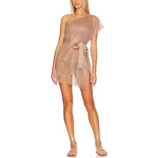 Luli Fama Asymmetrical Brown Viscose One Shoulder Mini Dress Size OS