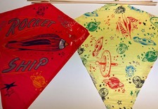 2 ALOX ROCKET SHIP PLASTIC KITES 35 by 29 1960's space vintage