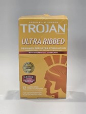 Trojan Ultra Ribbed Ultra Stimulations Lubricated Latex Condoms For Men's 12 Ct
