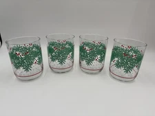 Vtg Libbey Christmas Pine Garland Berry Rocks Glasses Set Of 4