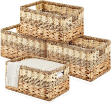 4 Pcs Wicker Storage Baskets for Organizing - Natural Seagrass Design