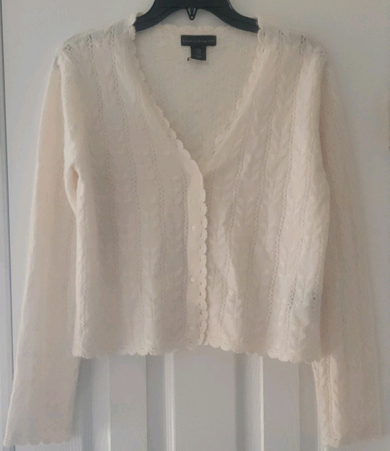 House Of Harlow 1960 100% Cashmere Open Weave Cardigan Sweater NWOT IVORY    M