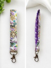 Floral Fabric Wristlet Key Chain Strap with Metal Clasp, Multicolor Unisex