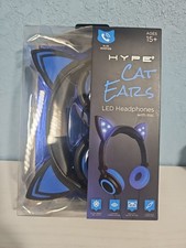 Hype Cat Ears LED Headphones with Mic Dynamic Sound Quality Light Up Ears Blue