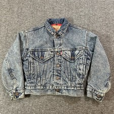 Levi's Vintage Denim Flannel Lined Jacket Kids Youth S Acid Wash Made USA 57529