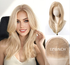Long Blonde 13 6 Inches Lace Front Human Hair Blend Heat Ok Wigs Women Soft
