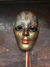Venetian Mask Small Metal Cast Brass Painted Vintage Style