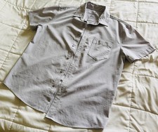 FLX Large Slim Light Gray Urban Commuter Short Sleeve Button Up Mens Shirt