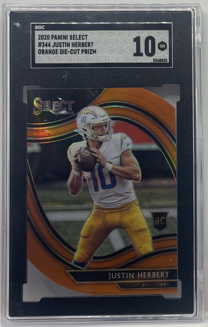 2020 Panini Select - Field Level Justin Herbert #344 Orange Prizm Die-Cut SGC 10