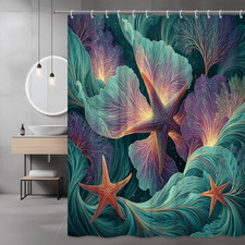 Starfish and Coral Shower Curtain, Ocean Abstract Print